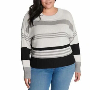 Lucky Brand Colorblock Striped Black Gray Multi Sweater Oversized Relaxed Fit XL